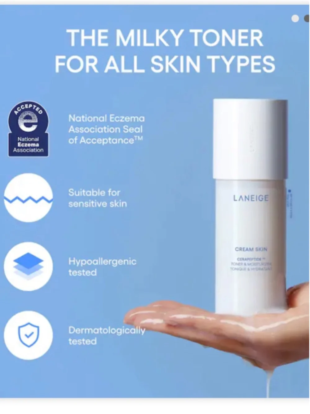Laneige Cream Skin Milky Toner with Ceramides & Peptides Nourishing Hydration